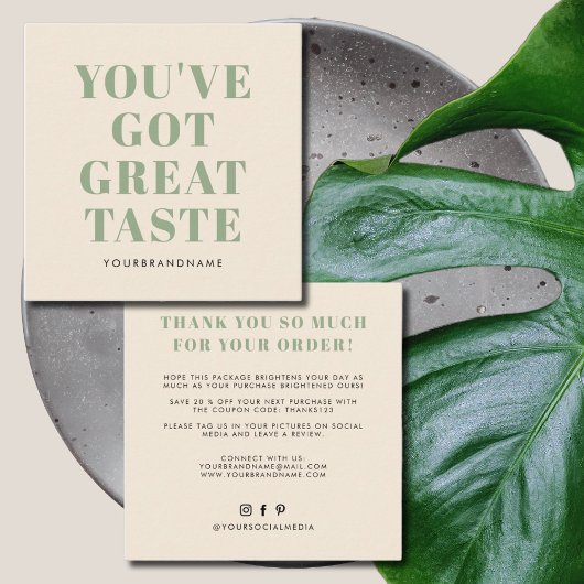 Je hebt een geweldige smaak bedankt vierkante visitekaartje