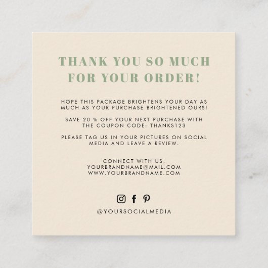 Je hebt een geweldige smaak bedankt vierkante visitekaartje (Achterkant)