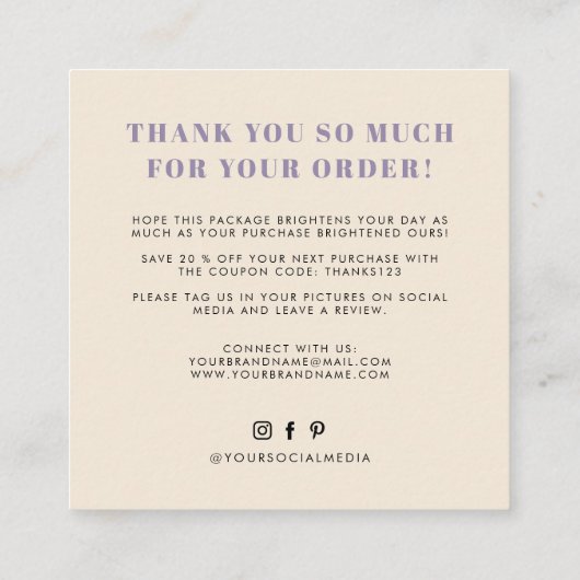 Je hebt een geweldige smaak bedankt vierkante visitekaartje (Achterkant)