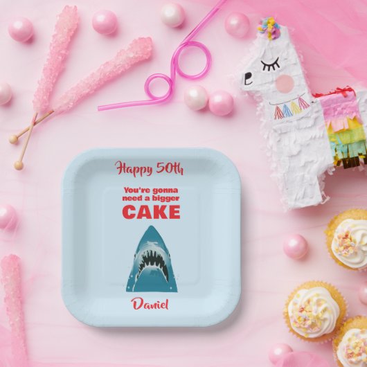 Je hebt een grotere taart nodig, grappige haaienbe papieren bordje (Feest)