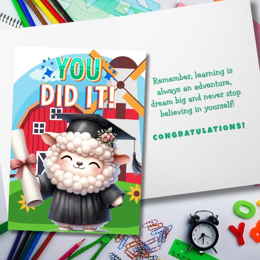 Je hebt het gedaan! Schattigee Sheep Afstuderen Jo Kaart