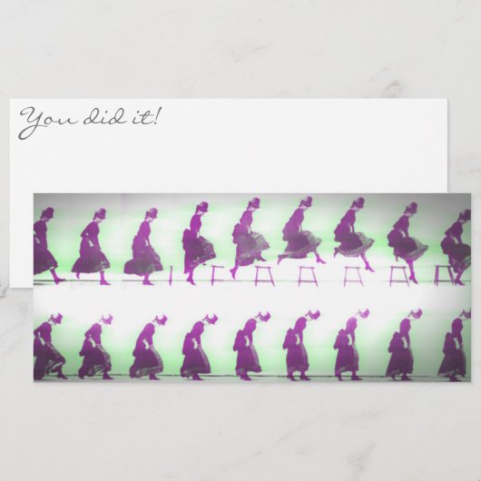 Je hebt het gedaan! Vroege animatie Vrouw Springen Save The Date (Voorkant / Achterkant)