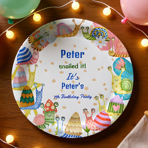 Je hebt het gesluierd, waterverf slak verjaardag papieren bordje