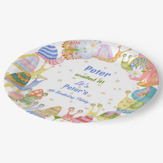 Je hebt het gesluierd, waterverf slak verjaardag papieren bordje (Gekanteld)