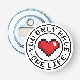 Je hebt maar één leven Pixel Heart-videogame Button Flesopener
