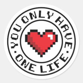 Je hebt maar één leven Pixel Heart-videogame Ronde Sticker