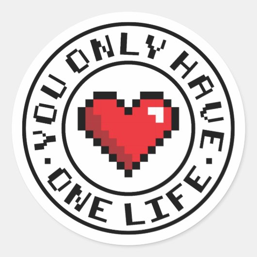 Je hebt maar één leven Pixel Heart-videogame Ronde Sticker (Voorkant)