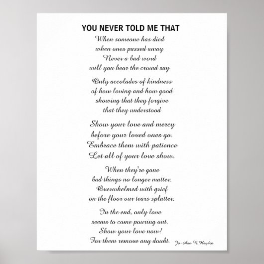 JE HEBT ME NOOIT DAT gedicht VERTELD Poster (Voorkant)