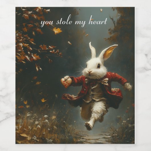 Je hebt mijn hart gestolen, het hart dief konijn wijn etiket (Enkel label)