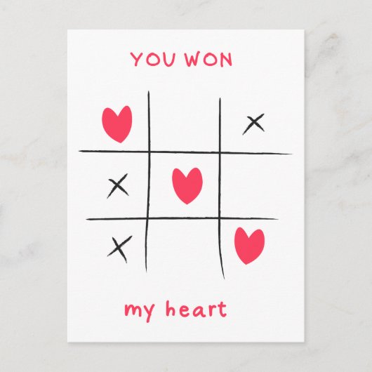 Je hebt mijn hart gewonnen, Valentijn Kaart, Wensk Briefkaart (Voorkant)