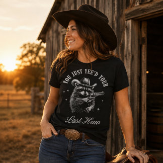Je hebt net je laatste koeien-cowboy wasbeer wegge t-shirt