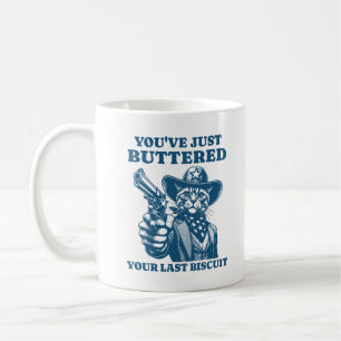 Je hebt net je laatste koekjescowboy-kat gebotteld koffiemok