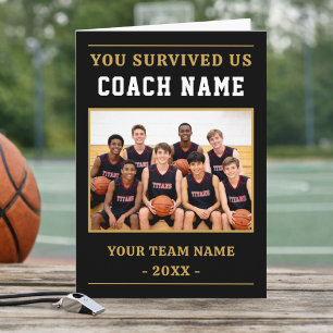 Je hebt ons overleefd Coach Grappige Basketbal Fot Bedankkaart
