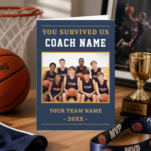 Je hebt ons overleefd Coach Grappige Basketbal Fot Bedankkaart