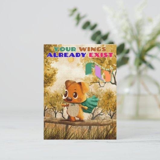 Je hebt vleugels gewoon vliegen kleine hond inspir briefkaart (Staand voorkant)