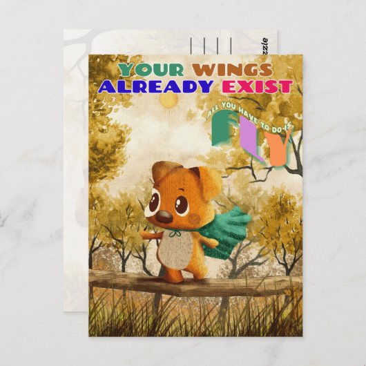 Je hebt vleugels gewoon vliegen kleine hond inspir briefkaart (Voorkant / Achterkant)