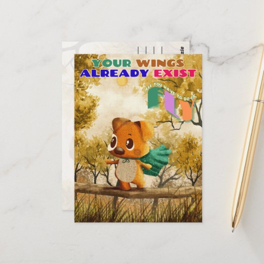 Je hebt vleugels gewoon vliegen kleine hond inspir briefkaart (Voorkant / Achterkant in situ)