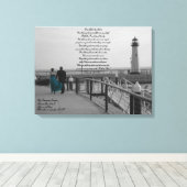 Je hield mijn handgedicht vast met vuurtorenfoto B Canvas Afdruk (Insitu (Houten vloer))