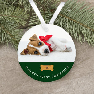 Je hond is de eerste kerst Groen met twee foto's Ornament
