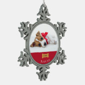 Je hond is de eerste kerst | Rood met foto Tin Sneeuwvlok Ornament (Links)