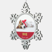 Je hond is de eerste kerst | Rood met foto Tin Sneeuwvlok Ornament (Rechts)