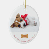 Je hond is de eerste kerst | Wit met twee foto's Keramisch Ornament (Rechts)