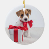 Je hond is de eerste kerst | Wit met twee foto's Keramisch Ornament (Achterkant)