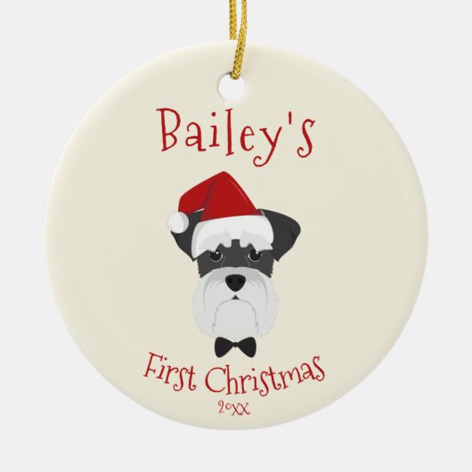 Je hond is eerste Kerstmis - Cute Schnauzer Keramisch Ornament (Voorkant)