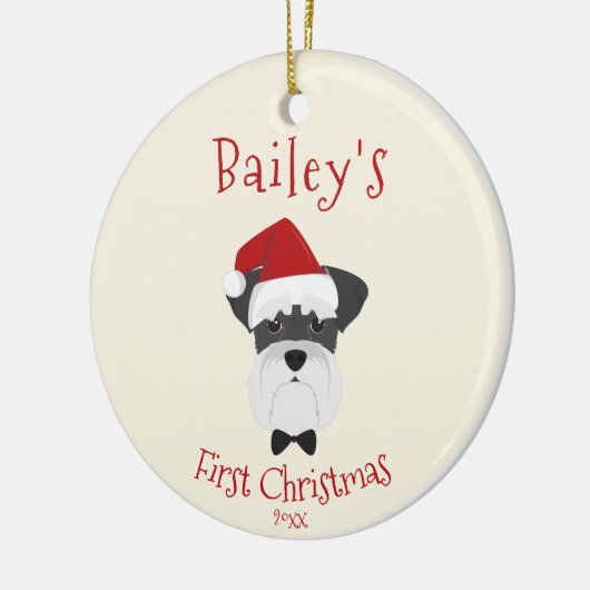Je hond is eerste Kerstmis - Cute Schnauzer Keramisch Ornament (Links)