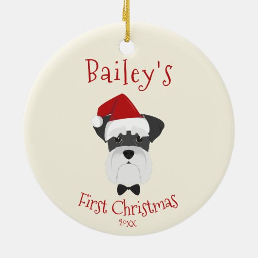 Je hond is eerste Kerstmis - Cute Schnauzer Keramisch Ornament (Achterkant)