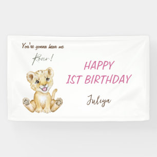 Je hoort me brullen roze verjaardag spandoek