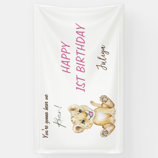 Je hoort me brullen roze verjaardag spandoek (Verticaal)