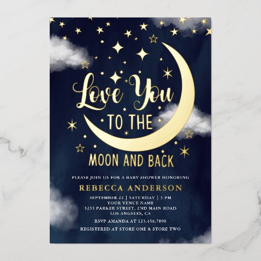 Je houdt van de maan en het Baby shower Gold Folie Uitnodiging (Voorkant)