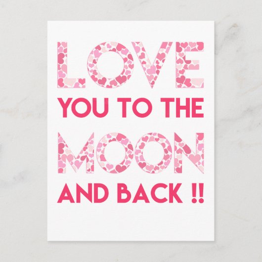 Je houdt van de maan - Roze harten Typografie Briefkaart (Voorkant)