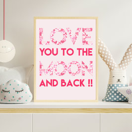 Je houdt van de maan - Roze harten Typografie Poster