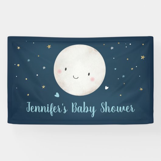 Je houdt van het Moon Blue Gold Baby shower Spandoek (Horizontaal)