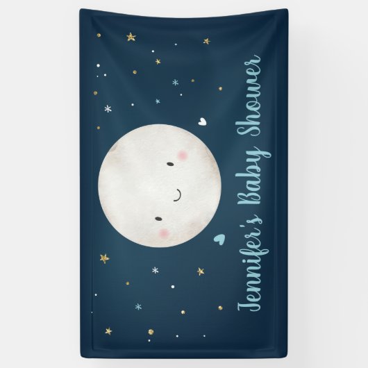 Je houdt van het Moon Blue Gold Baby shower Spandoek (Verticaal)