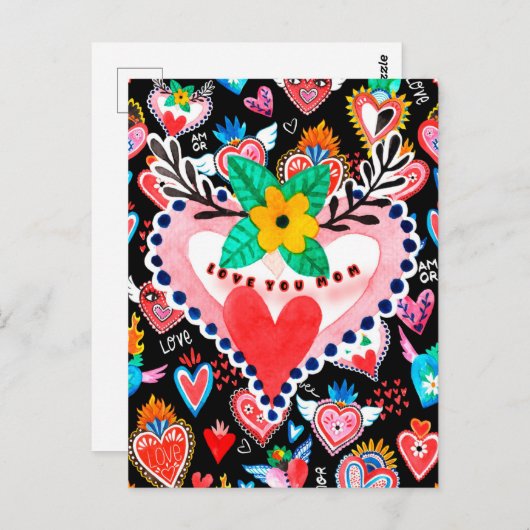 Je houdt van mam, kleurrijke Mexicaanse harten Moe Briefkaart (Voorkant / Achterkant)