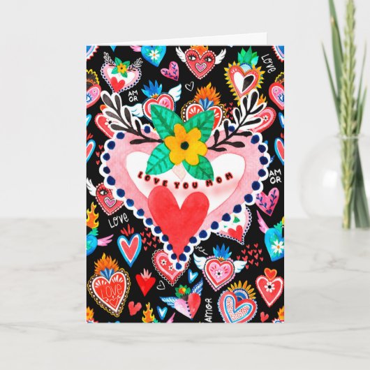 Je houdt van mam, kleurrijke Mexicaanse harten Moe Kaart (Voorkant)