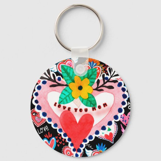 Je houdt van mam, kleurrijke Mexicaanse harten Moe Sleutelhanger (Voorkant)