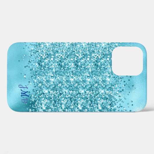 Je Initialen Turquoise Glitter Case-Mate iPhone Case (Achterkant (horizontaal))