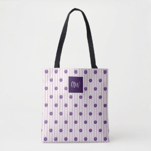 Je Initialen Violet, Blush Stripes Violet Flowers Tote Bag