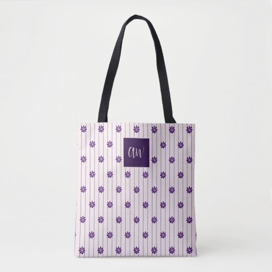 Je Initialen Violet, Blush Stripes Violet Flowers Tote Bag (Voorkant)