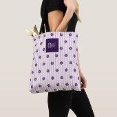Je Initialen Violet, Blush Stripes Violet Flowers Tote Bag (Dichtbij)