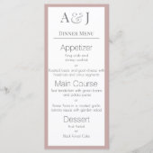 Je initiële letters op stoffig roze modern en eleg menu (Voorkant)