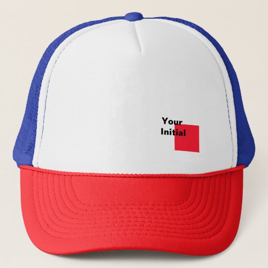 Je initiële monogram rood wit blauw trucker pet (Voorkant)