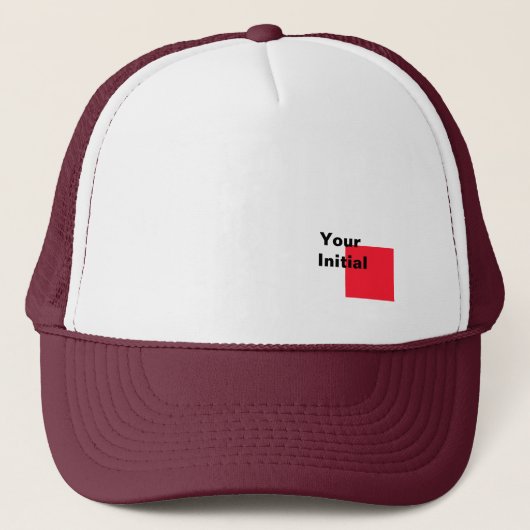 Je initiële monogram wit + maroen trucker pet (Voorkant)