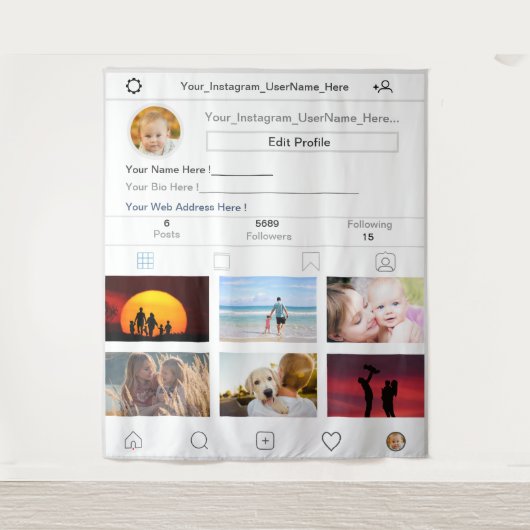 Je Instagram profielfoto booth achtergrond prop Wandkleed (Voorkant)