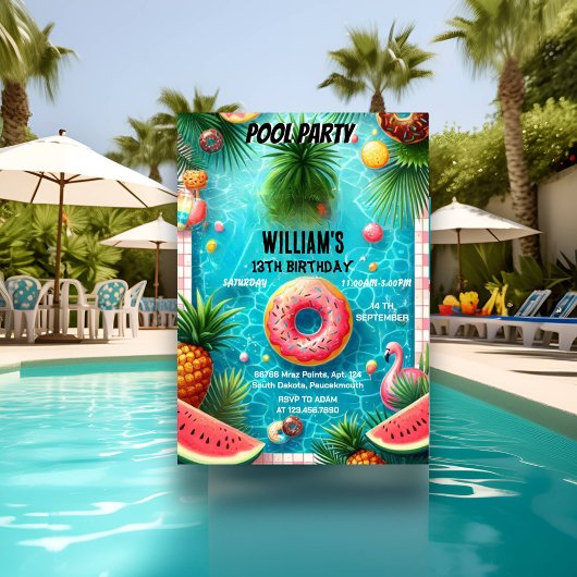 je jongen water blauw Cool Pool Party 13e verjaard Kaart