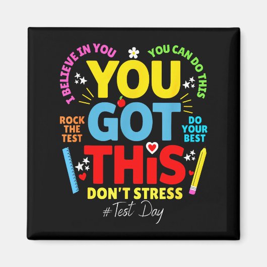 Je kan dit, geen stress, rock de test testdag magneet (Voorkant)